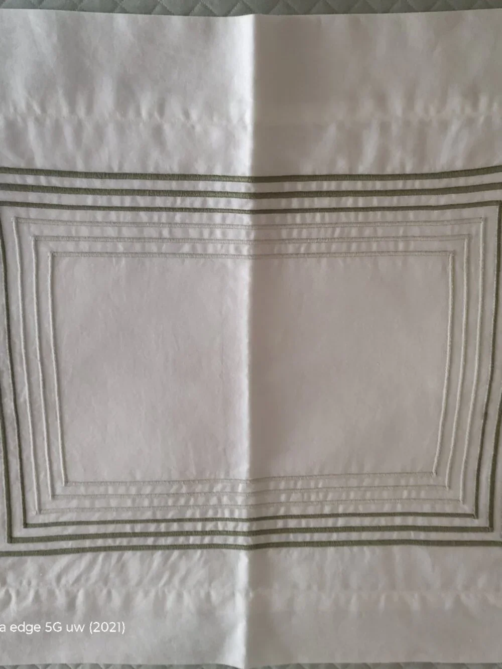 DEA BOUDOIR SHAM WHITE EGYPTIAN COTTON SATEEN 6-LINE EMBROIDERY GREEN SHADES